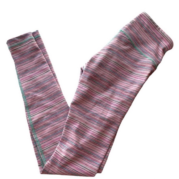 Lululemon Full Length Wunder Under Mint/Pink stripes. With Pockets 4 EUC - Picture 8 of 10